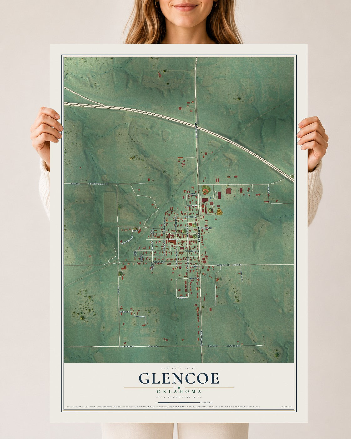 Map of Glencoe, Oklahoma, 24 x 36 inch unframed archival matte print