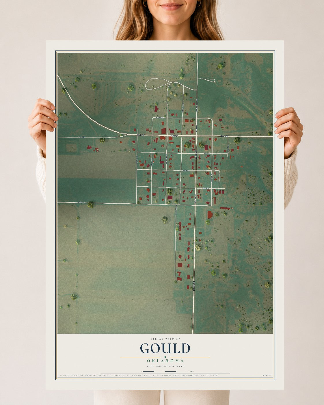 Map of Gould, Oklahoma, 24 x 36 inch unframed archival matte print