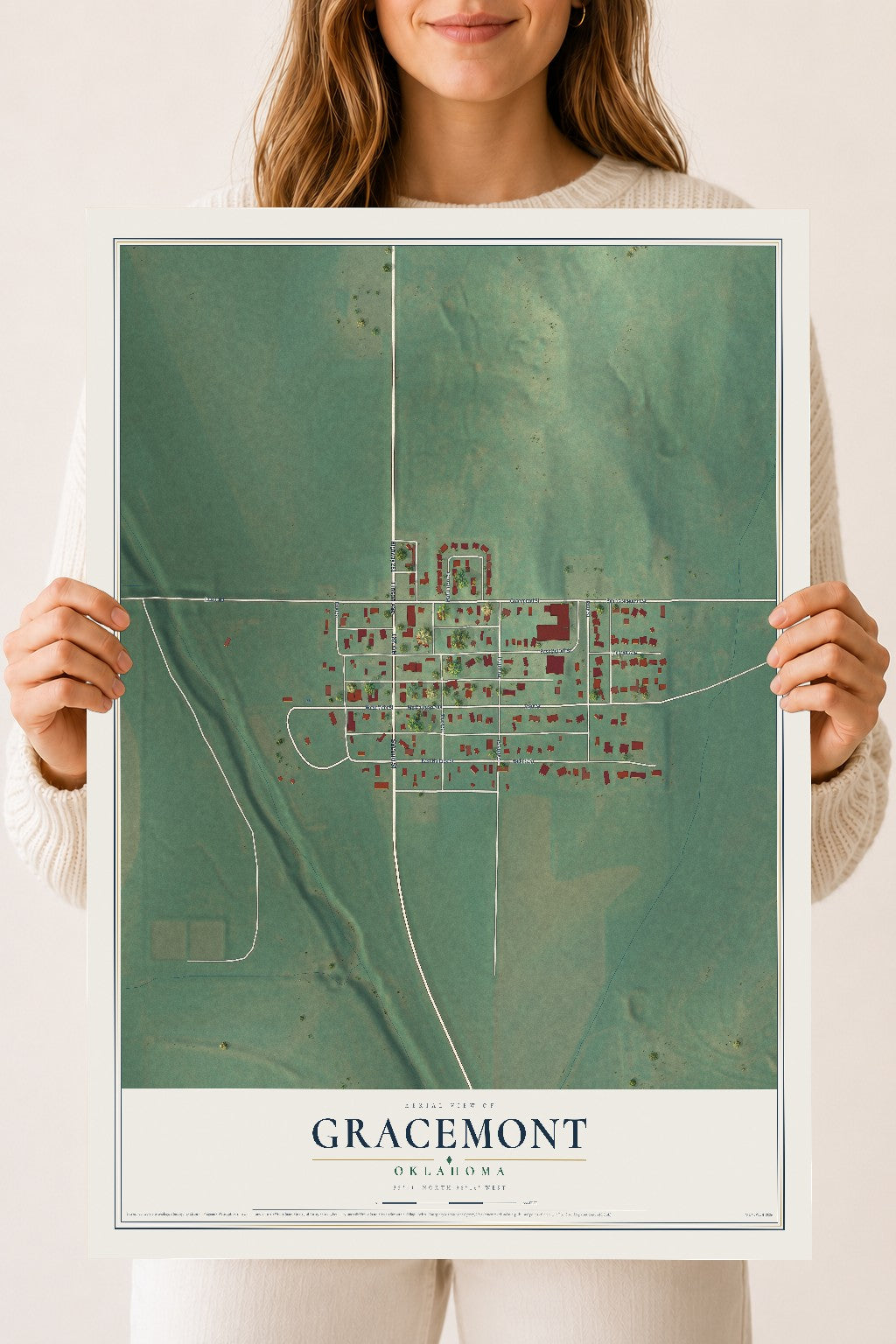 Map of Gracemont, Oklahoma, 18 x 24 inch unframed archival matte print