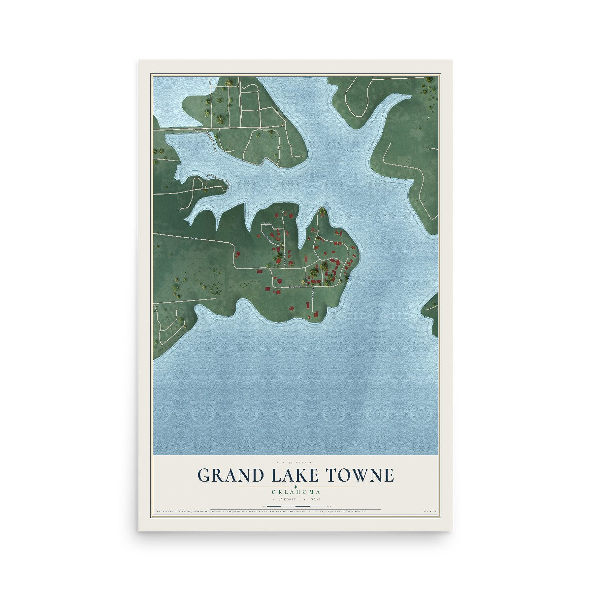 Map of Grand Lake Towne, Oklahoma, 12 x 18 inch unframed archival matte print