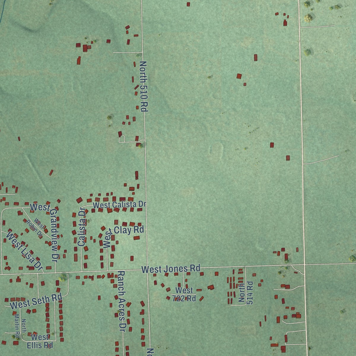 Close-up of the map of Grandview, Oklahoma print showing street and building detail