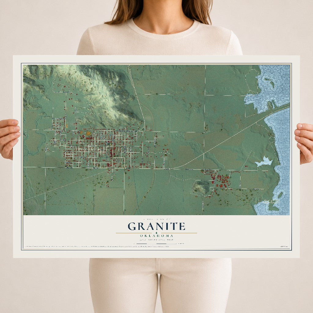 Map of Granite, Oklahoma, 18 x 24 inch unframed archival matte print