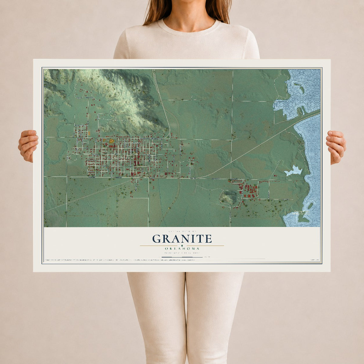 Map of Granite, Oklahoma, 24 x 36 inch unframed archival matte print