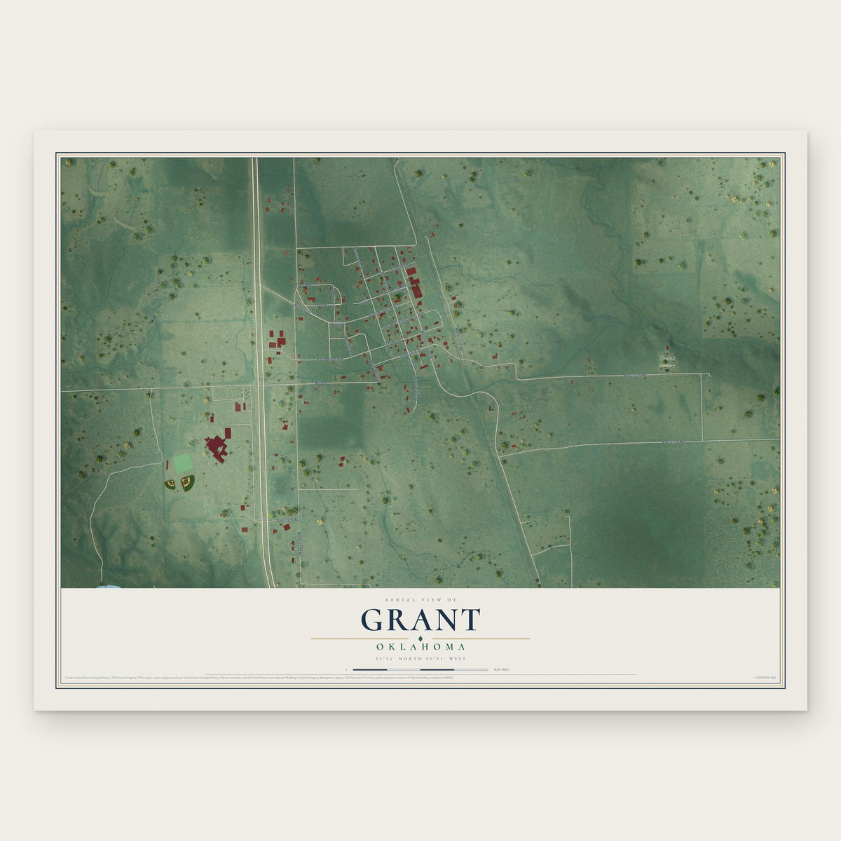 Grant, Oklahoma map print, the full design