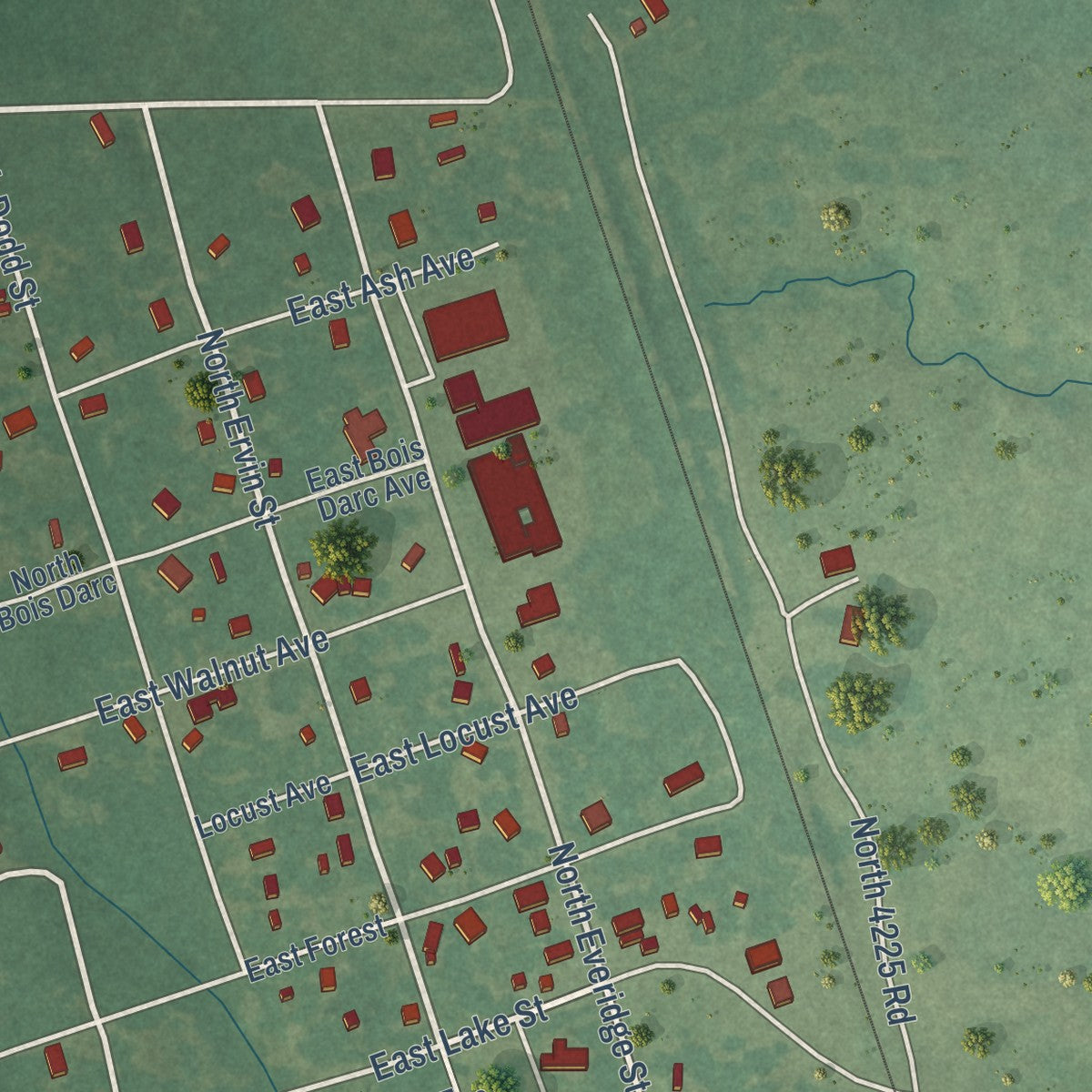Close-up of the map of Grant, Oklahoma print showing street and building detail