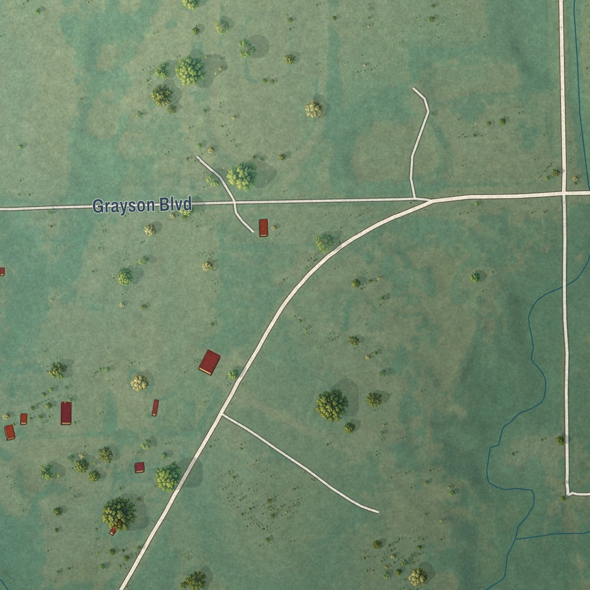 Second close-up of the map of Grayson, Oklahoma print showing more streets and buildings