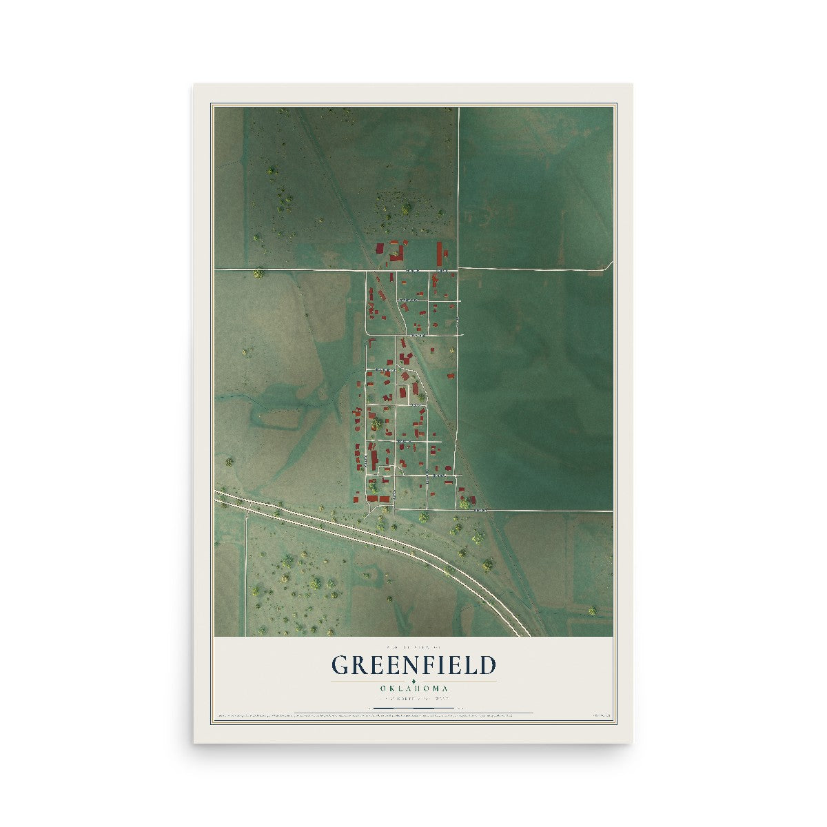 Map of Greenfield, Oklahoma, 12 x 18 inch unframed archival matte print