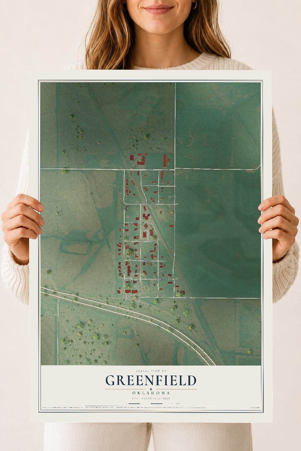 Map of Greenfield, Oklahoma, 18 x 24 inch unframed archival matte print