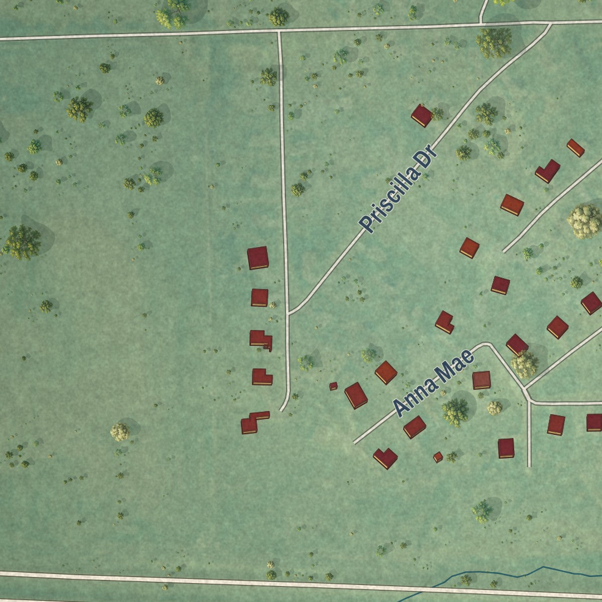 Close-up of the map of Gregory, Oklahoma print showing street and building detail