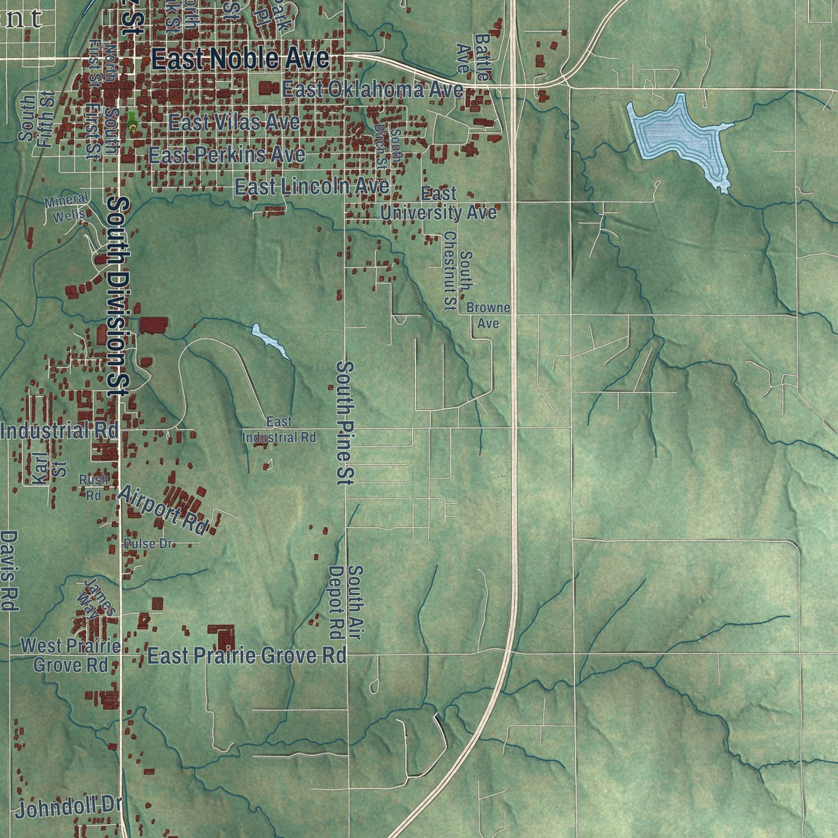 Close-up of the map of Guthrie, Oklahoma print showing street and building detail