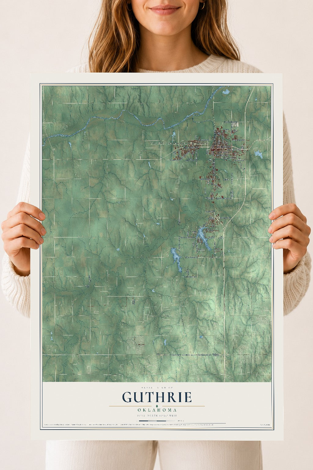 Map of Guthrie, Oklahoma, 18 x 24 inch unframed archival matte print