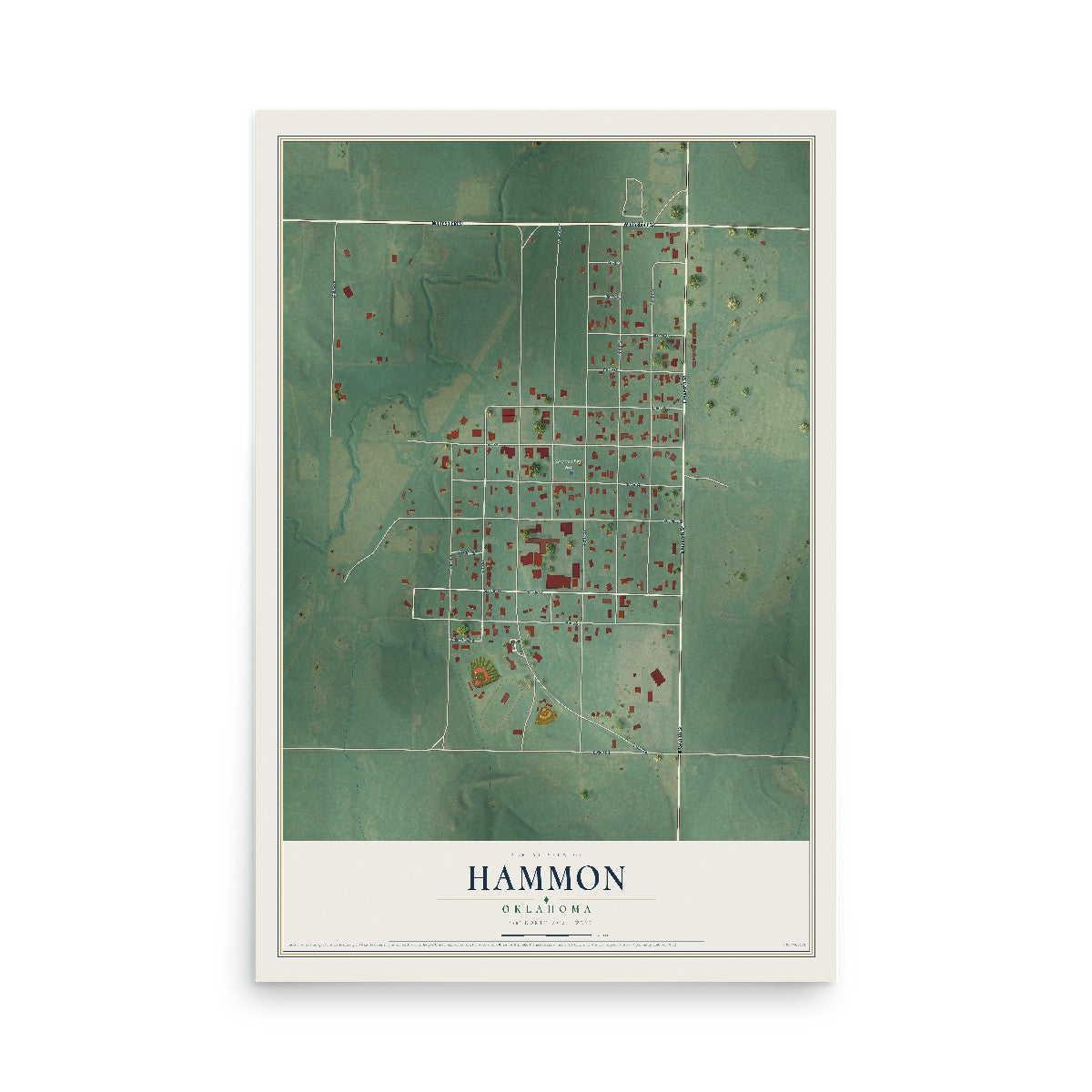 Map of Hammon, Oklahoma, 12 x 18 inch unframed archival matte print