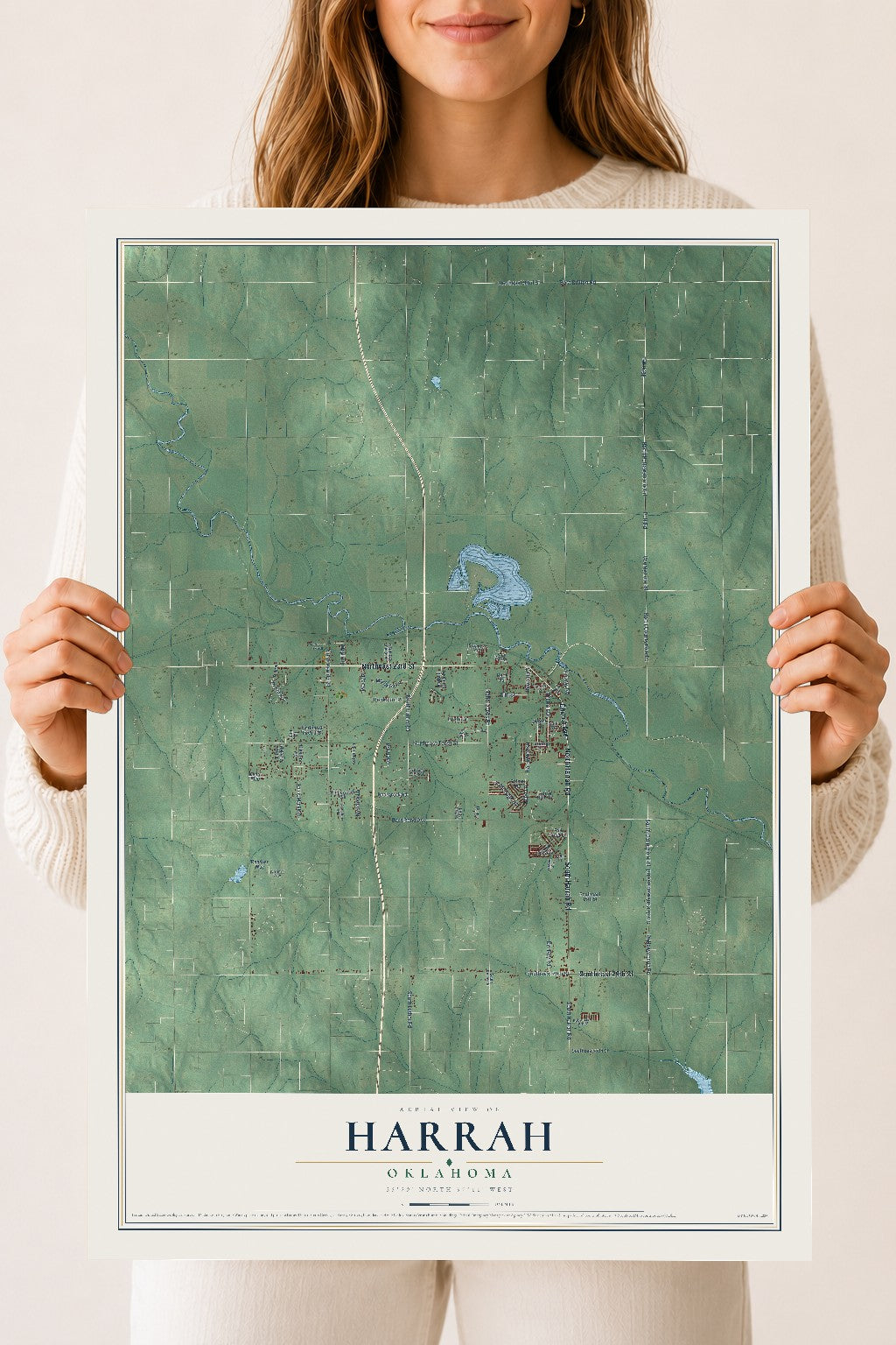 Map of Harrah, Oklahoma, 18 x 24 inch unframed archival matte print