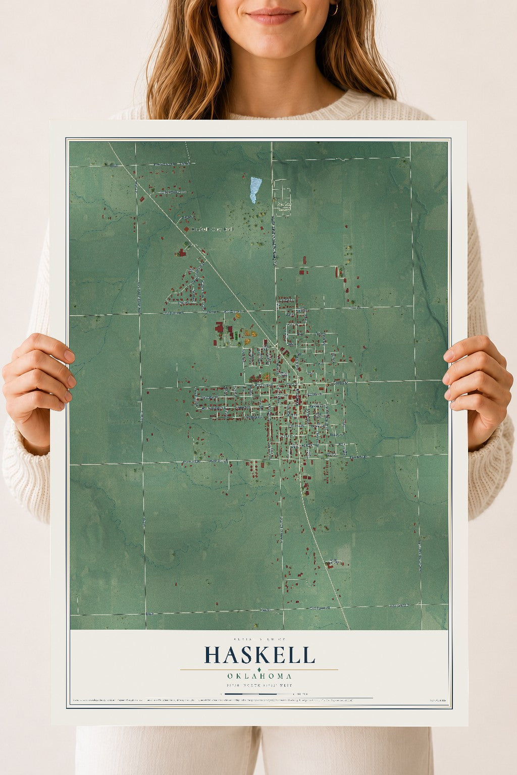 Map of Haskell, Oklahoma, 18 x 24 inch unframed archival matte print