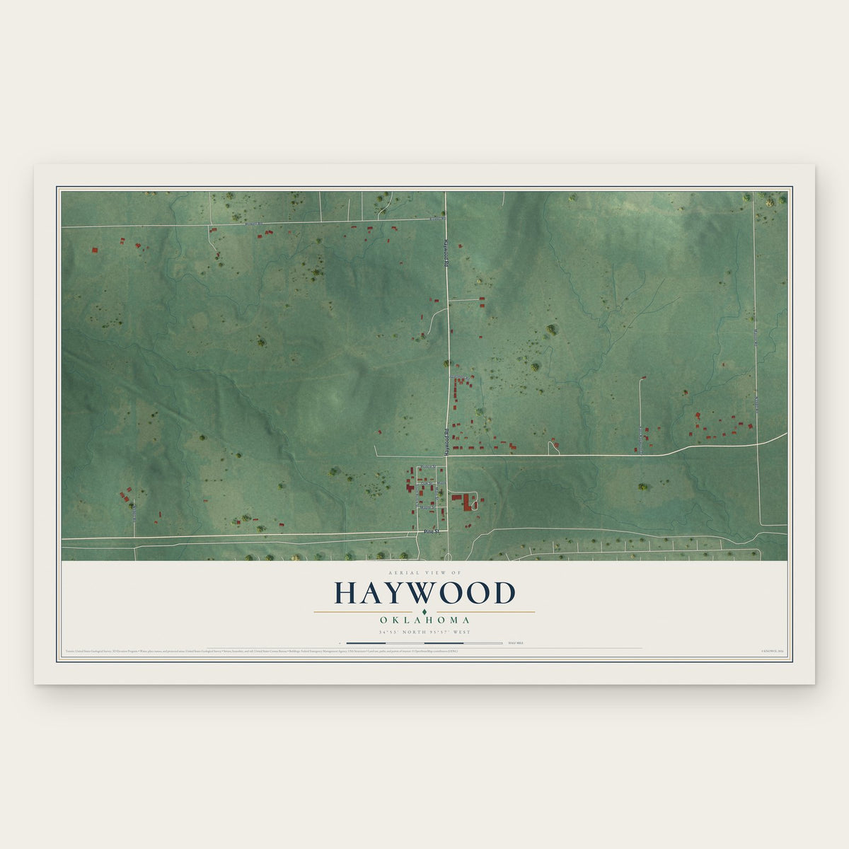 Haywood, Oklahoma map print, the full design