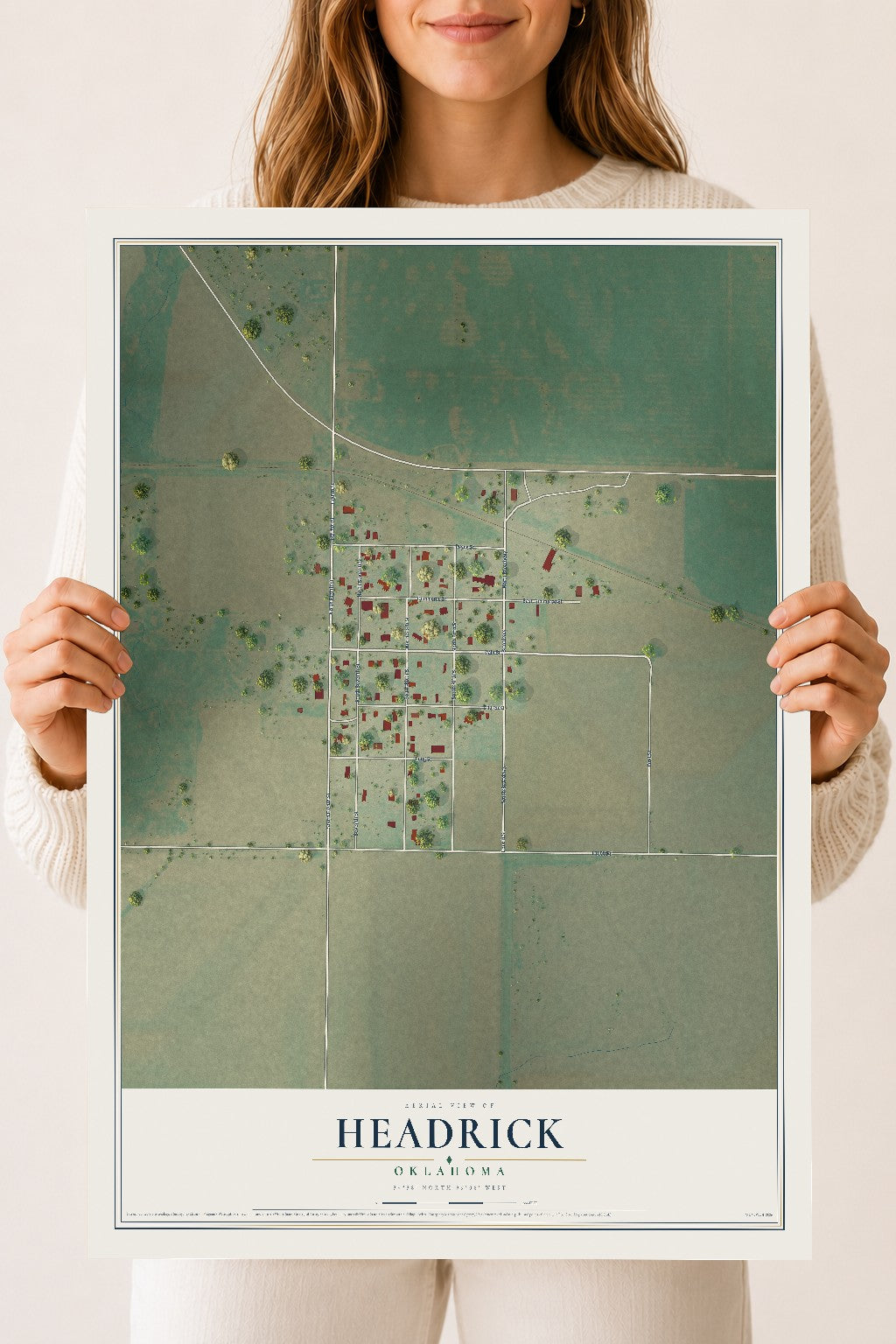 Map of Headrick, Oklahoma, 18 x 24 inch unframed archival matte print