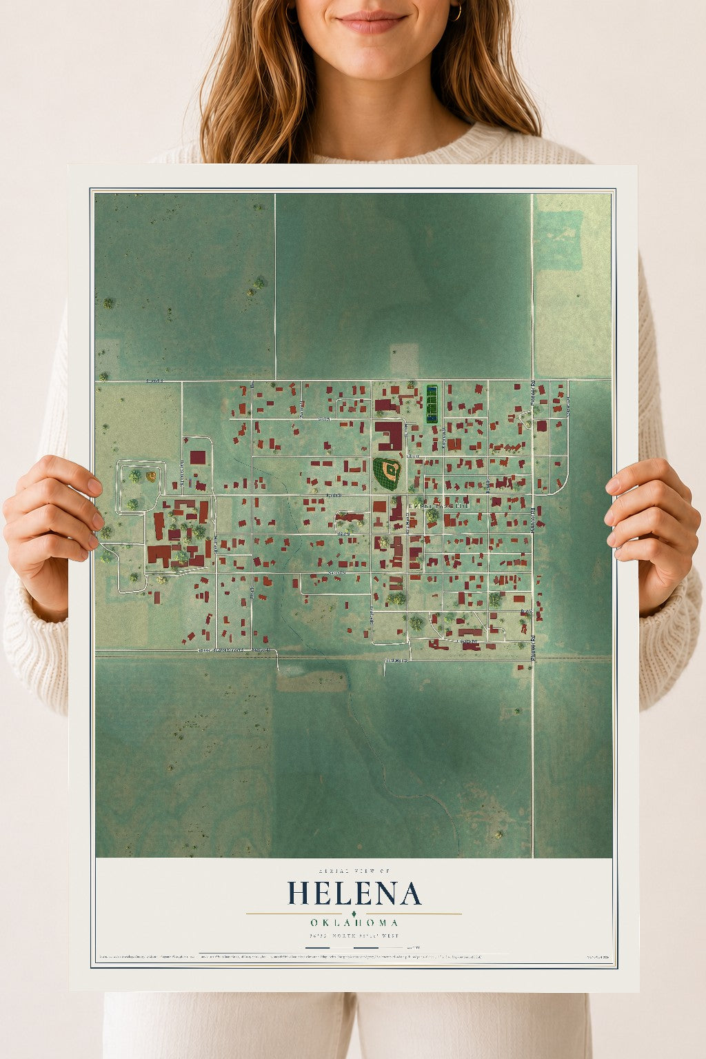Map of Helena, Oklahoma, 18 x 24 inch unframed archival matte print
