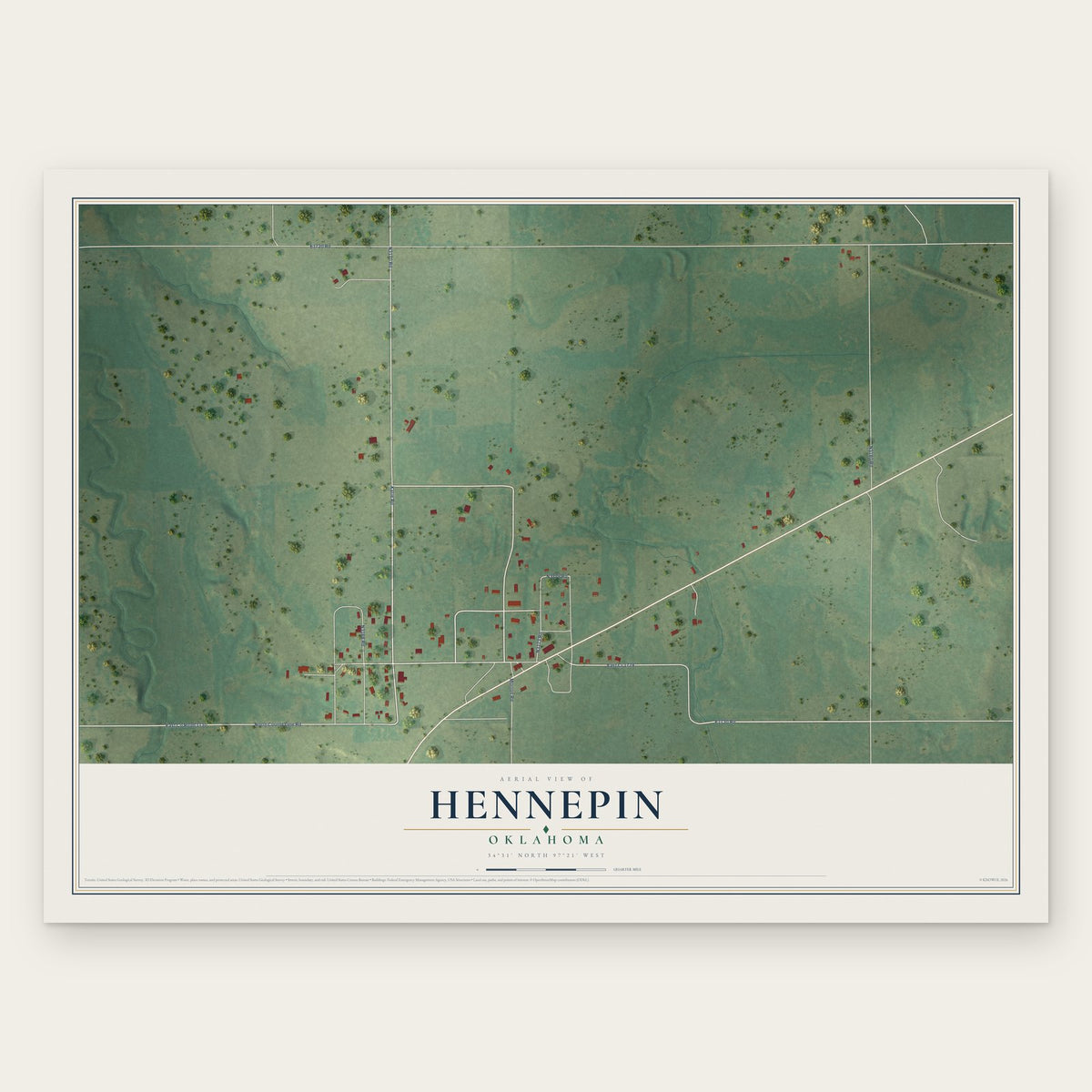 Hennepin, Oklahoma map print, the full design