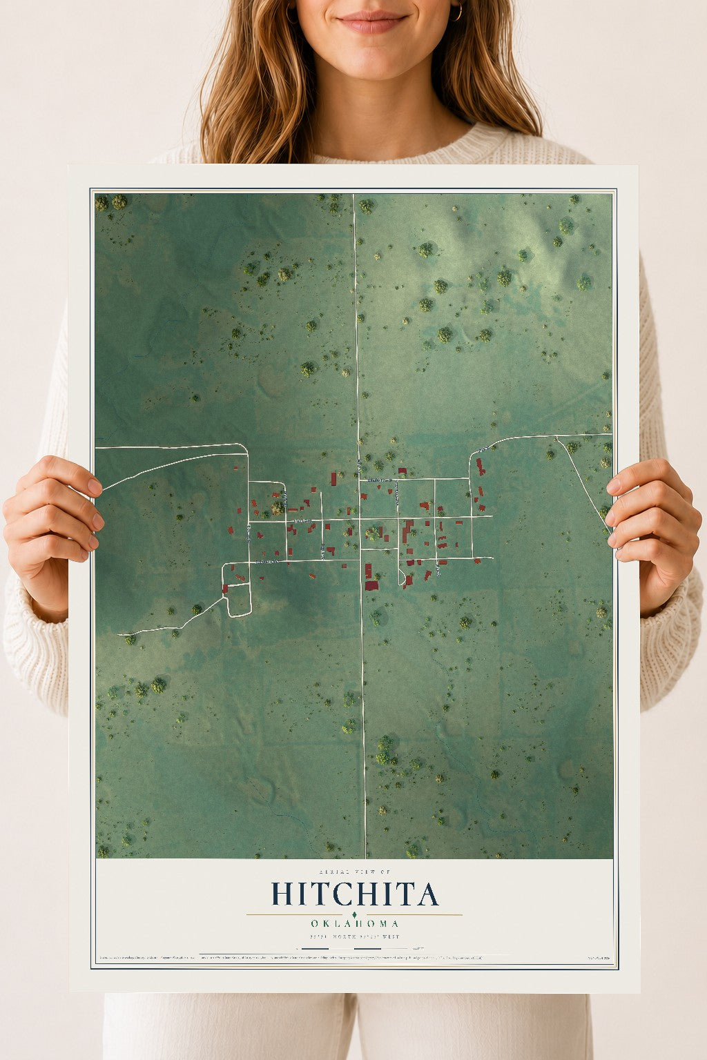 Map of Hitchita, Oklahoma, 18 x 24 inch unframed archival matte print