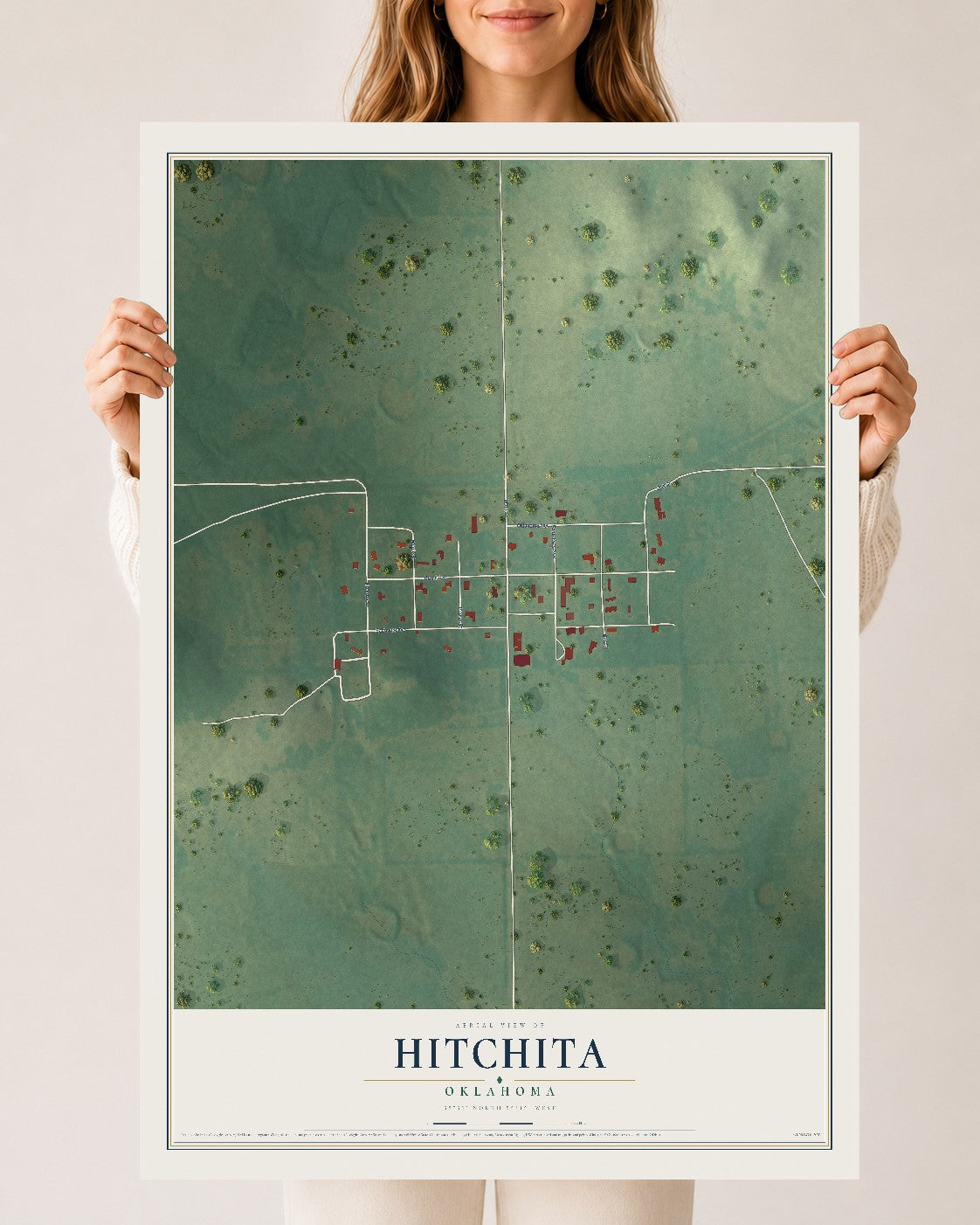 Map of Hitchita, Oklahoma, 24 x 36 inch unframed archival matte print