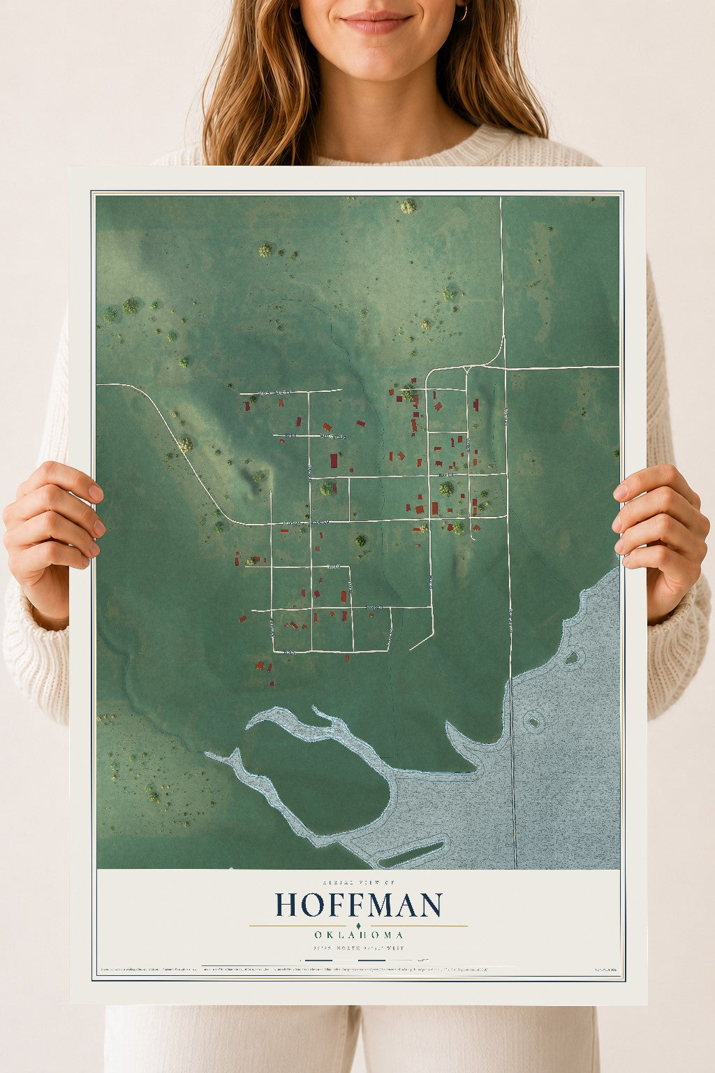 Map of Hoffman, Oklahoma, 18 x 24 inch unframed archival matte print