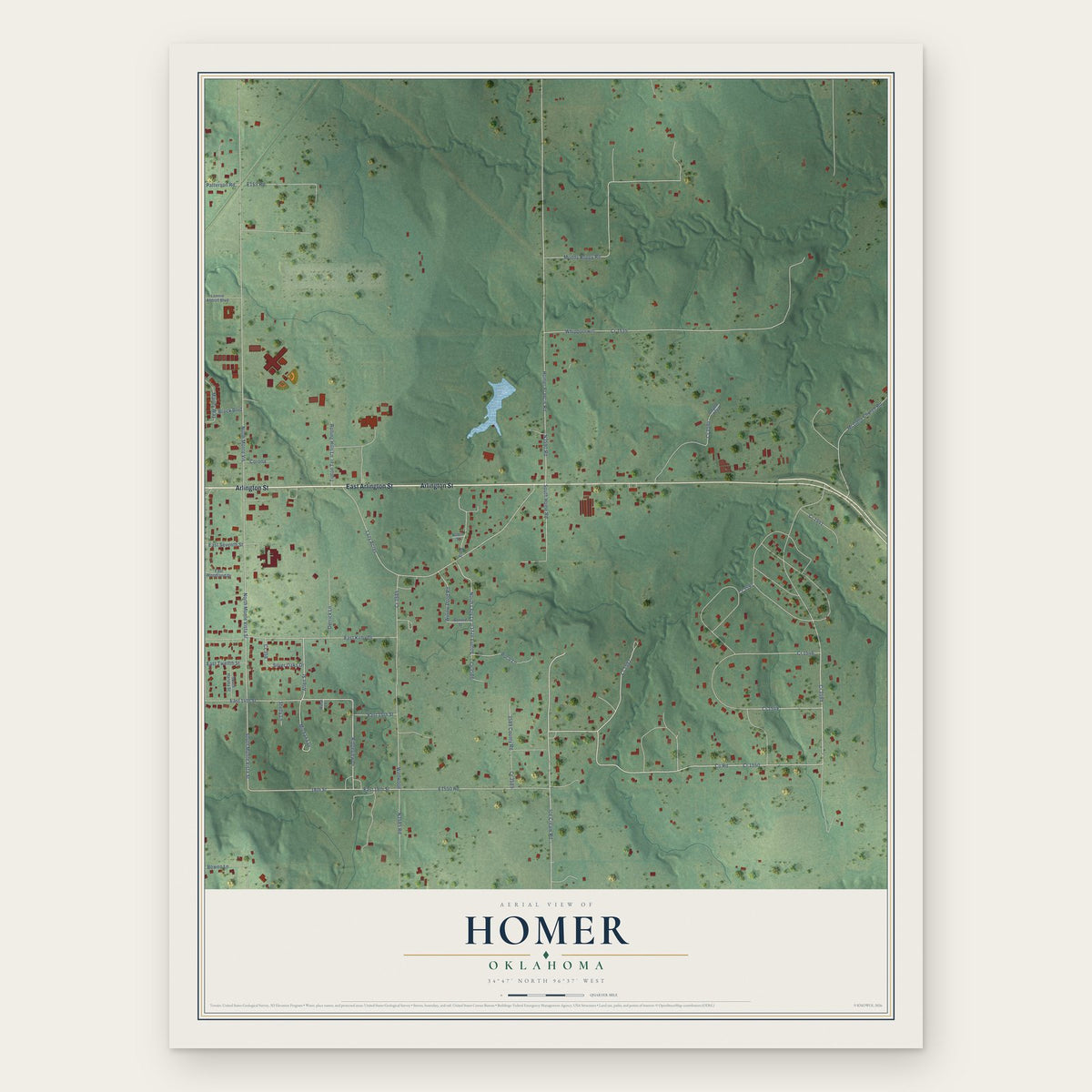 Homer, Oklahoma map print, the full design