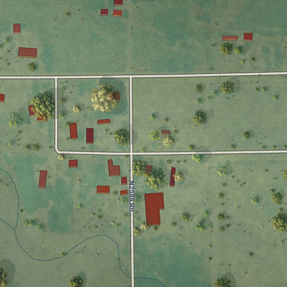 Close-up of the map of Homestead, Oklahoma print showing street and building detail