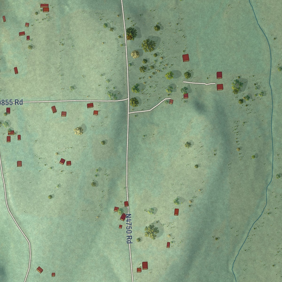 Close-up of the map of Honey Hill, Oklahoma print showing street and building detail