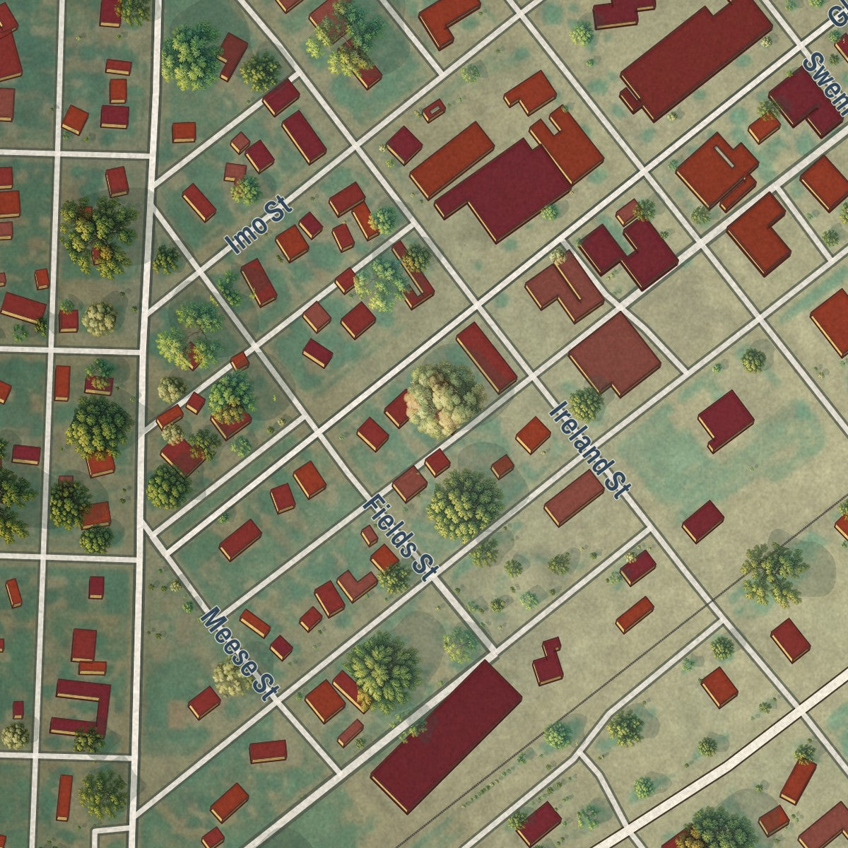 Close-up of the map of Hooker, Oklahoma print showing street and building detail