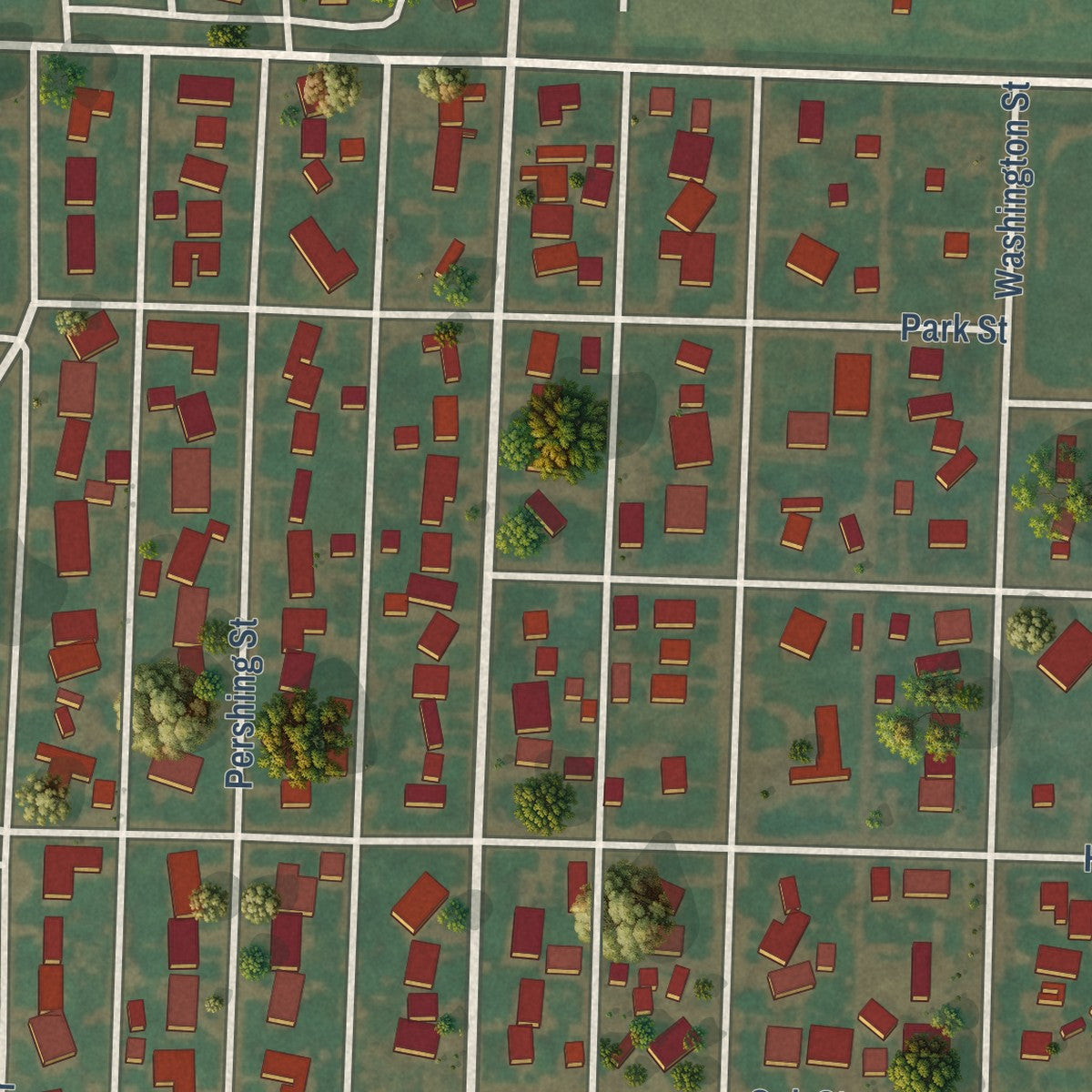 Second close-up of the map of Hooker, Oklahoma print showing more streets and buildings
