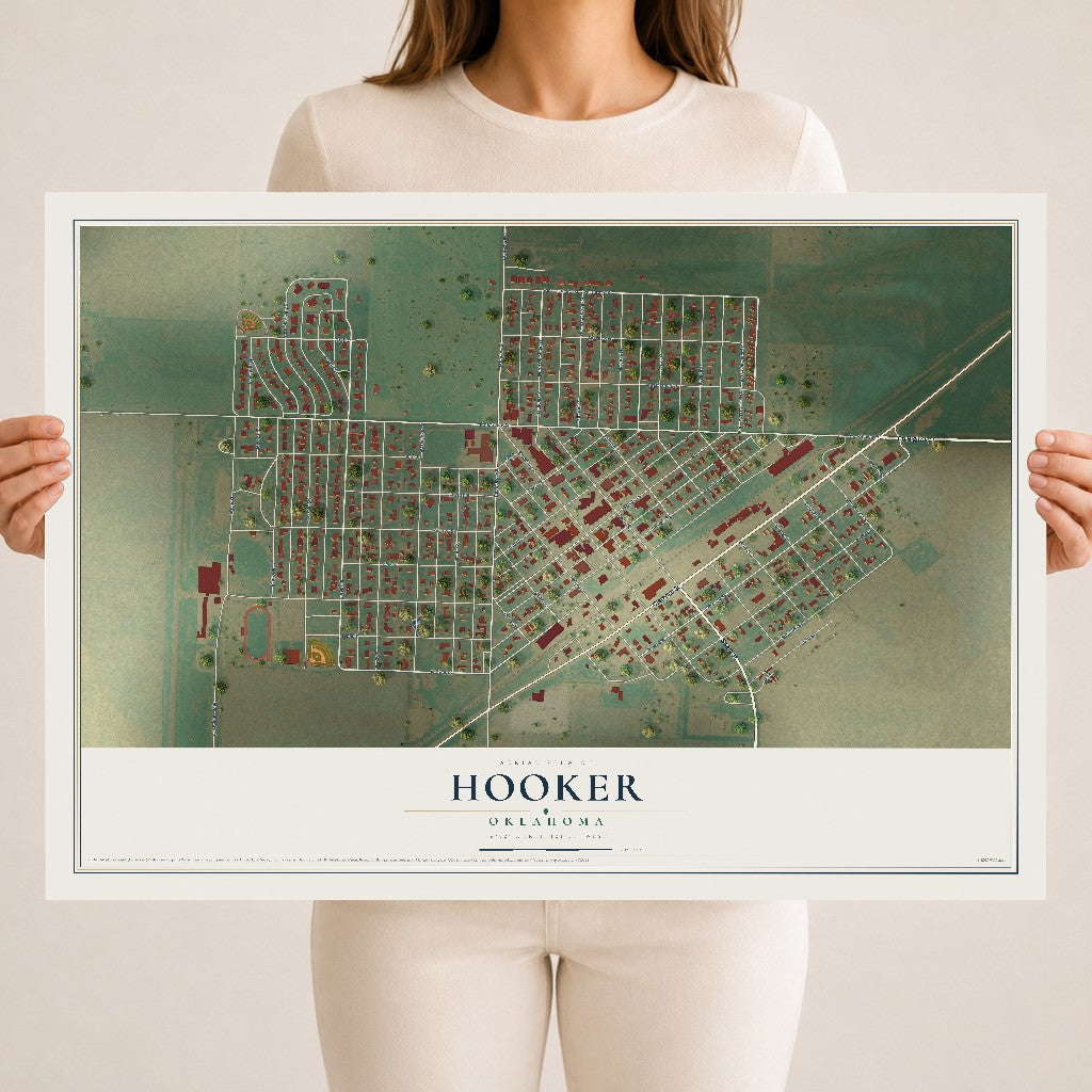 Map of Hooker, Oklahoma, 18 x 24 inch unframed archival matte print