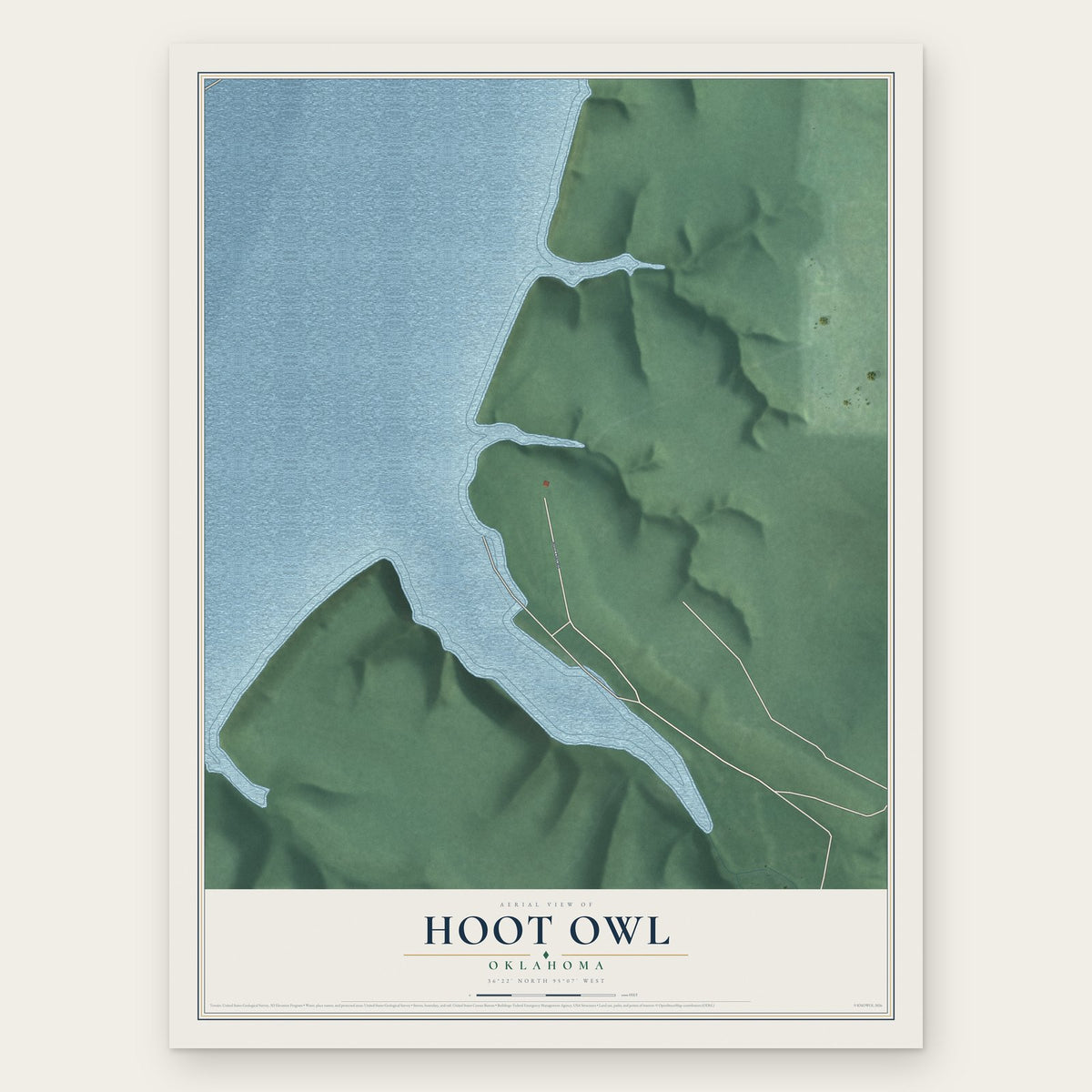 Hoot Owl, Oklahoma map print, the full design