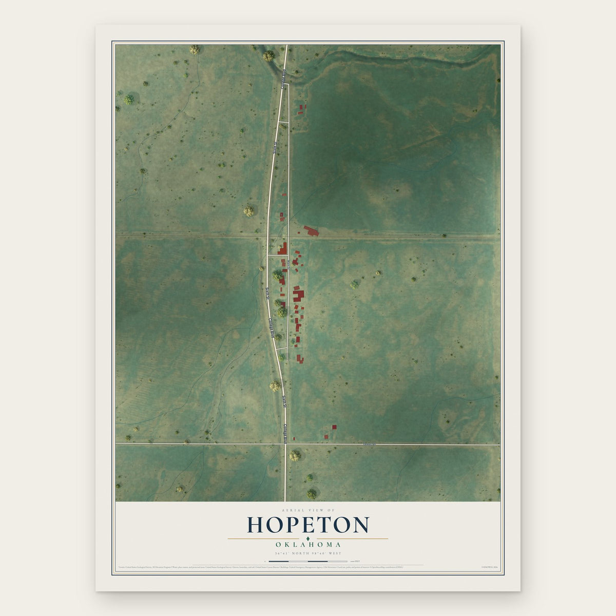 Hopeton, Oklahoma map print, the full design