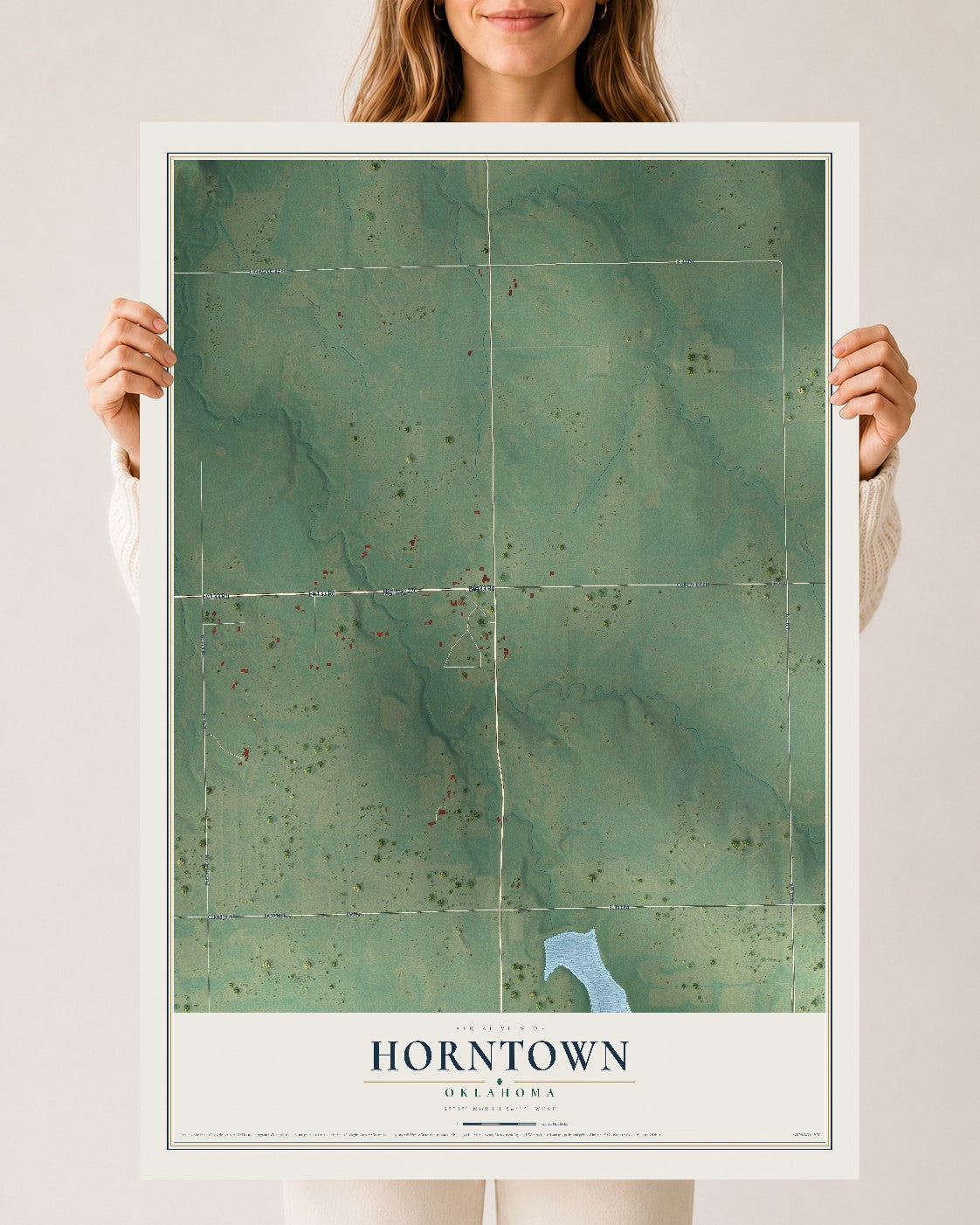 Map of Horntown, Oklahoma, 24 x 36 inch unframed archival matte print