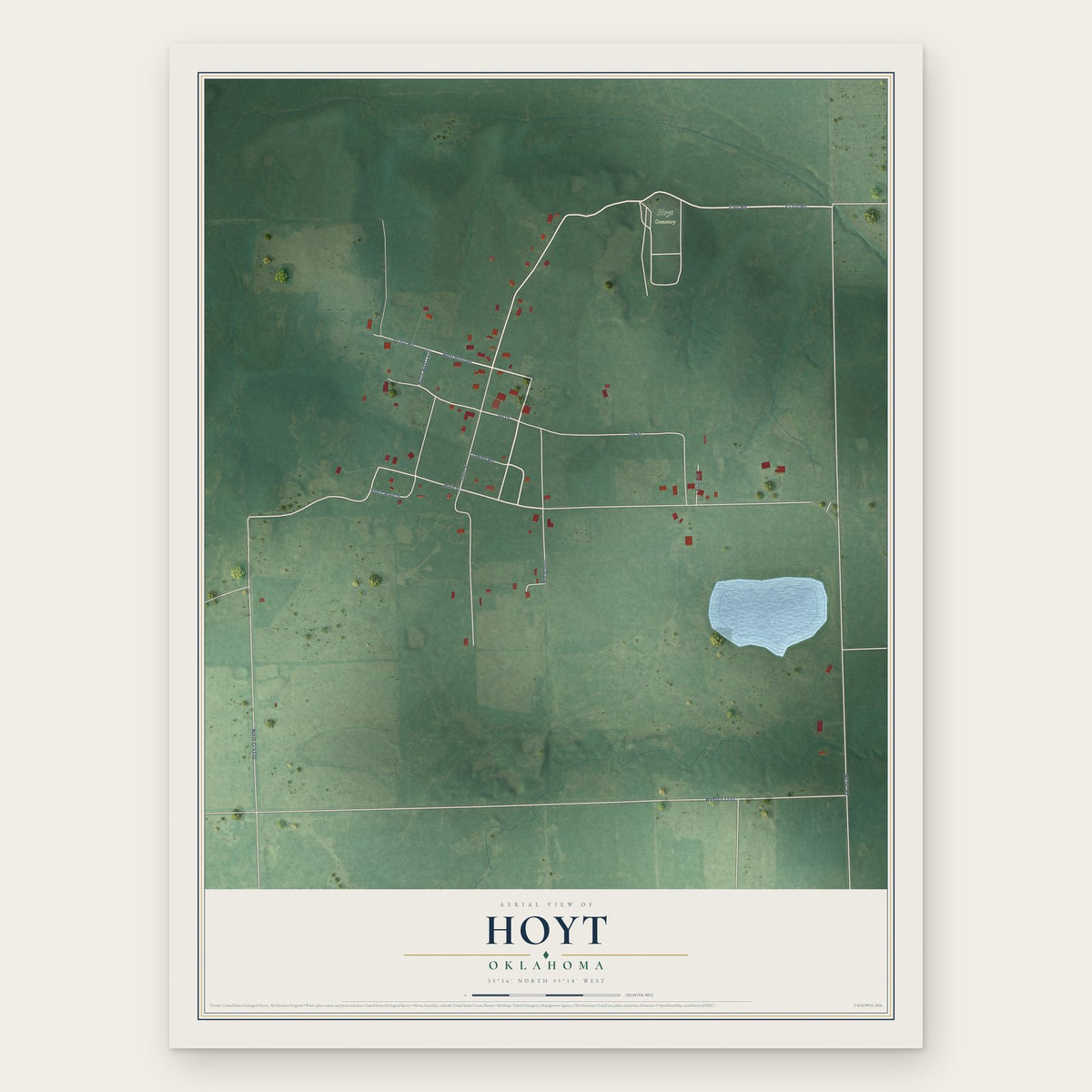 Hoyt, Oklahoma map print, the full design
