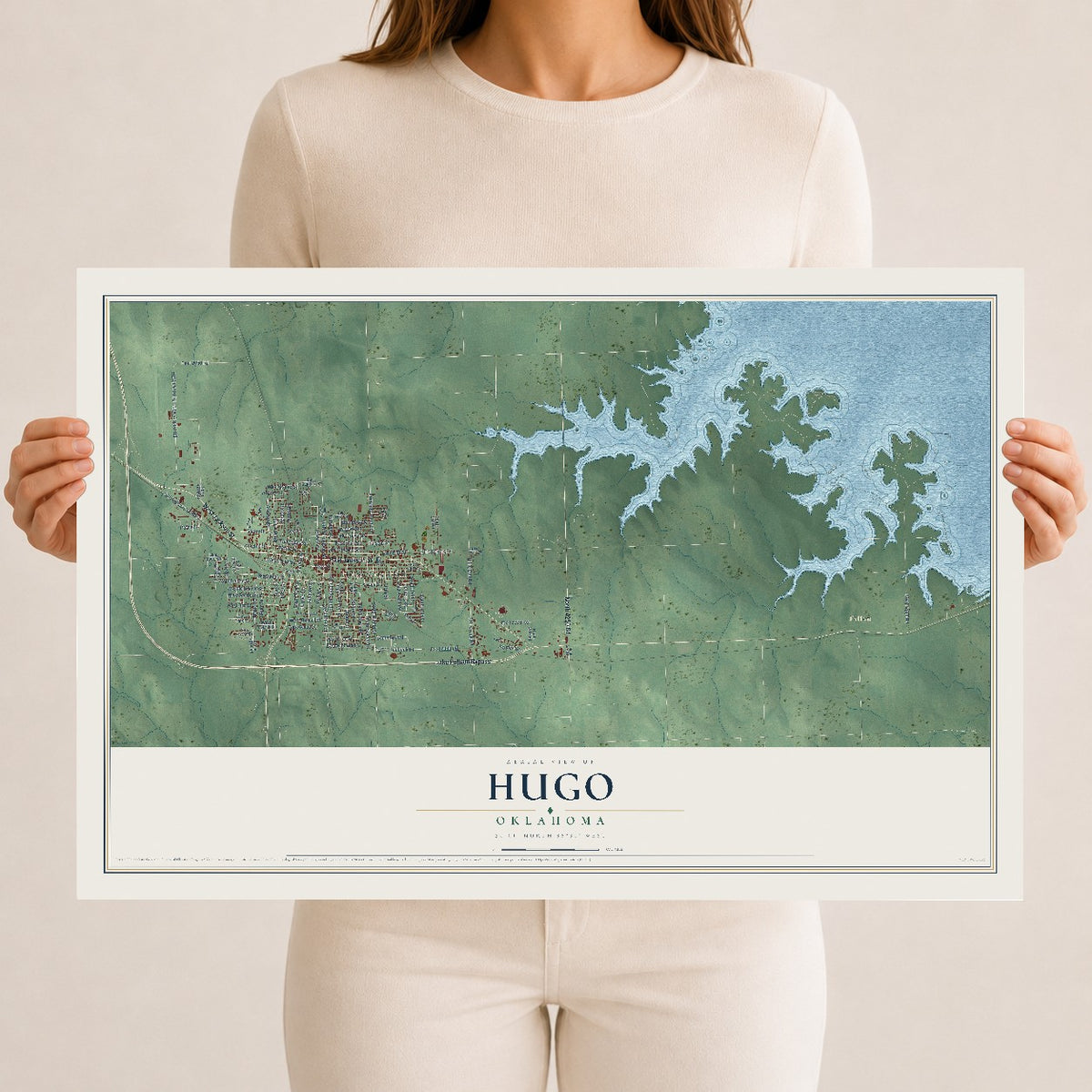 Map of Hugo, Oklahoma, 12 x 18 inch unframed archival matte print