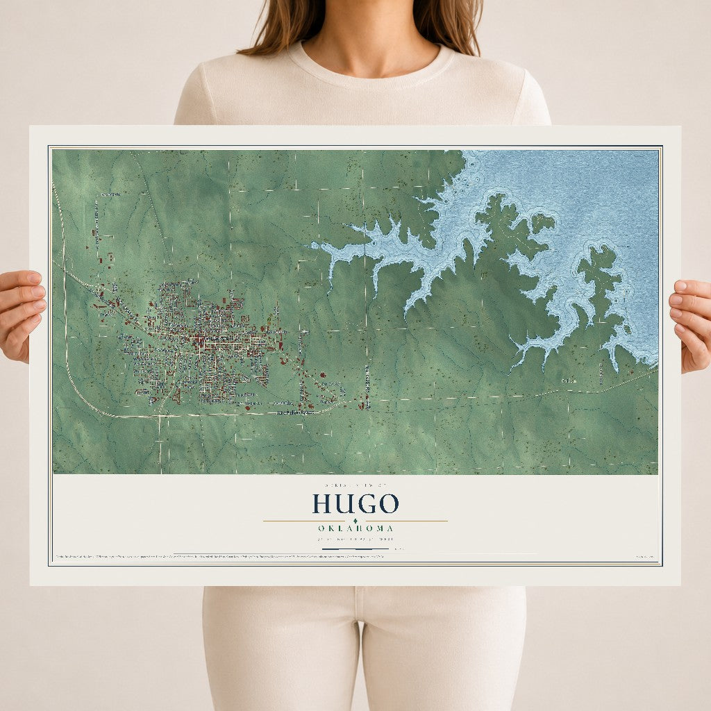 Map of Hugo, Oklahoma, 18 x 24 inch unframed archival matte print