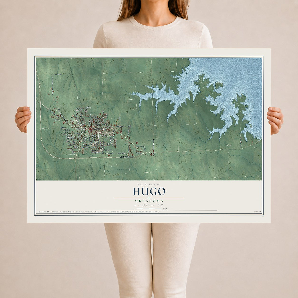 Map of Hugo, Oklahoma, 24 x 36 inch unframed archival matte print