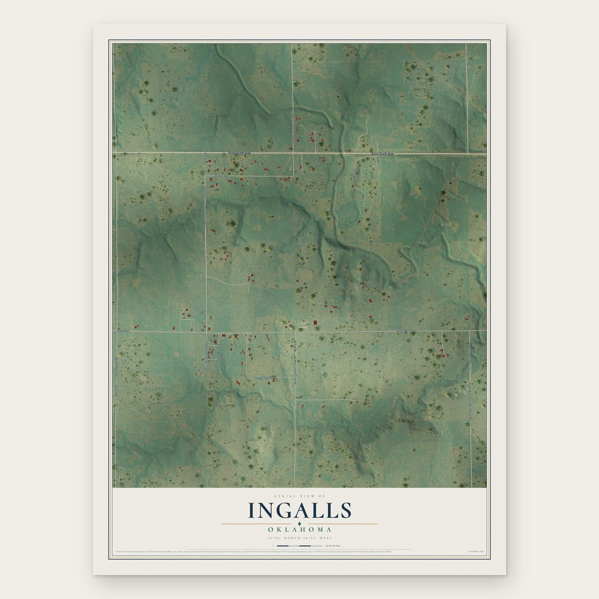 Ingalls, Oklahoma map print, the full design