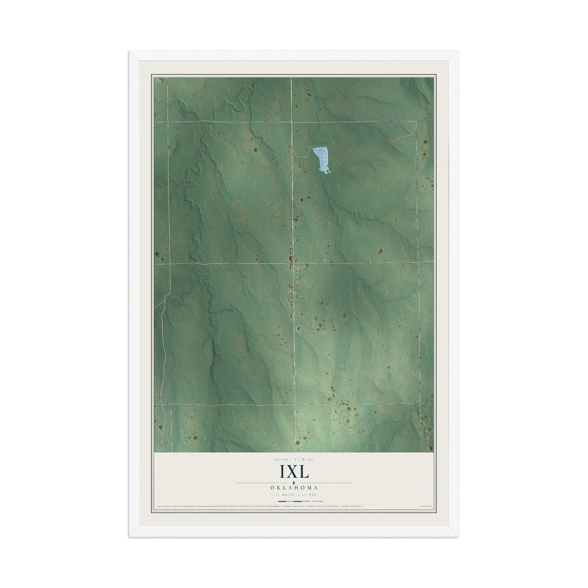 Map of IXL, Oklahoma, 12 x 18 inch print in a white wood frame