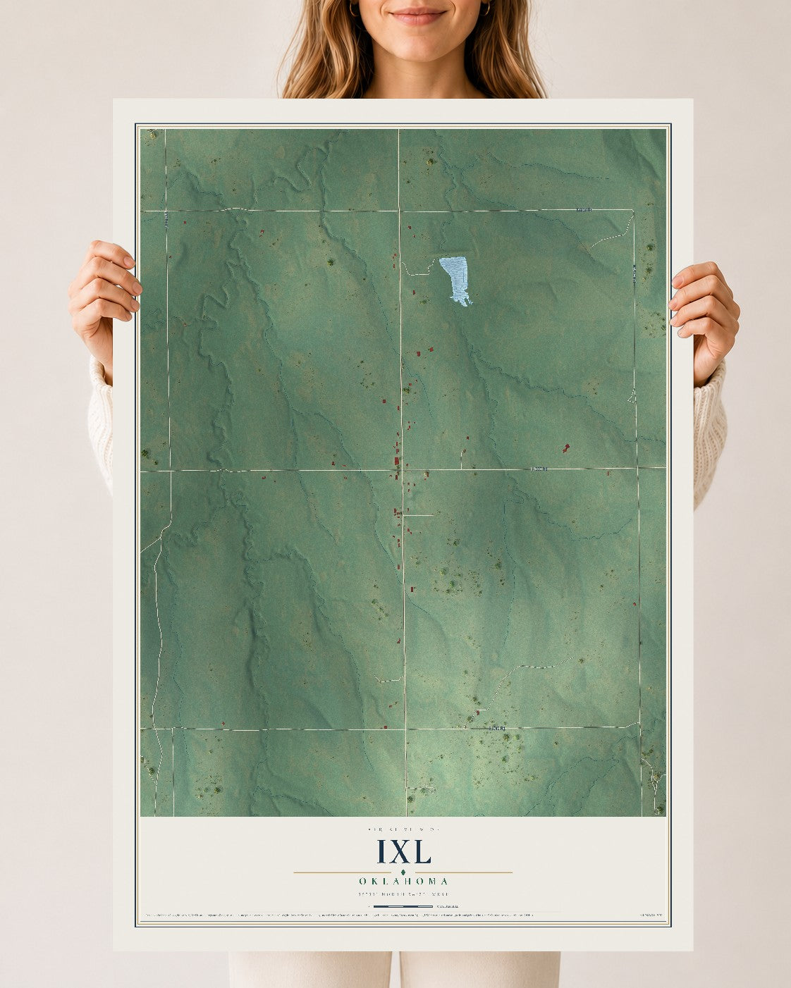 Map of IXL, Oklahoma, 24 x 36 inch unframed archival matte print