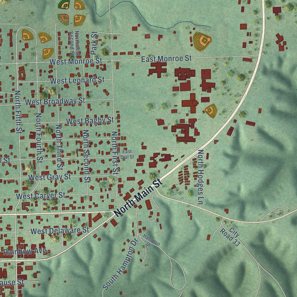 Close-up of the map of Jay, Oklahoma print showing street and building detail