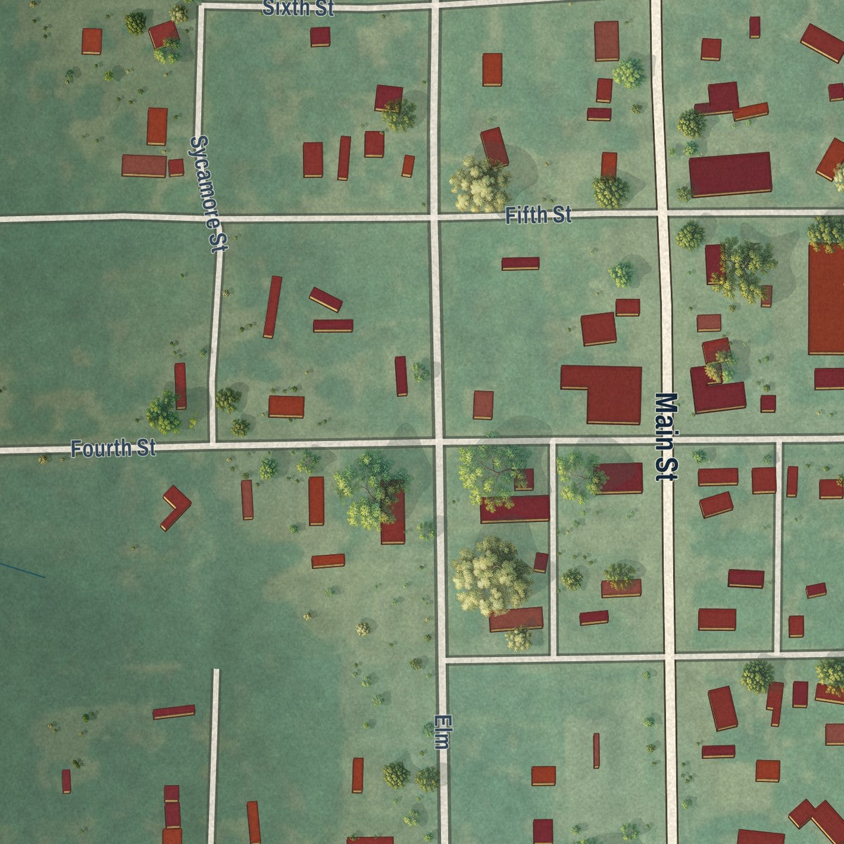 Close-up of the map of Jennings, Oklahoma print showing street and building detail