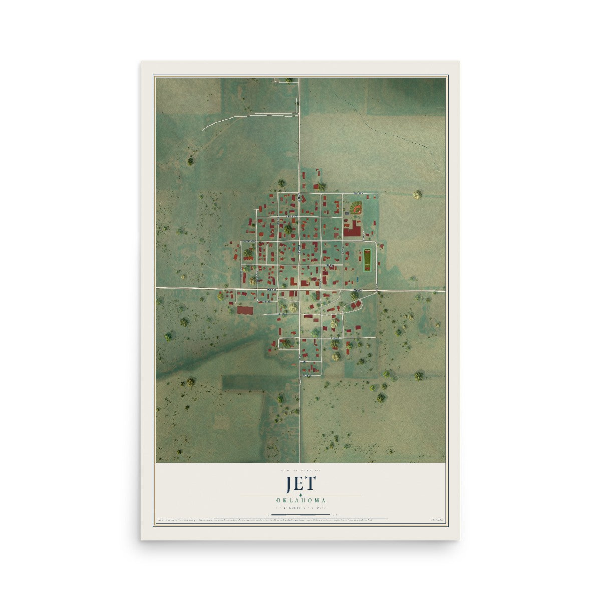 Map of Jet, Oklahoma, 12 x 18 inch unframed archival matte print
