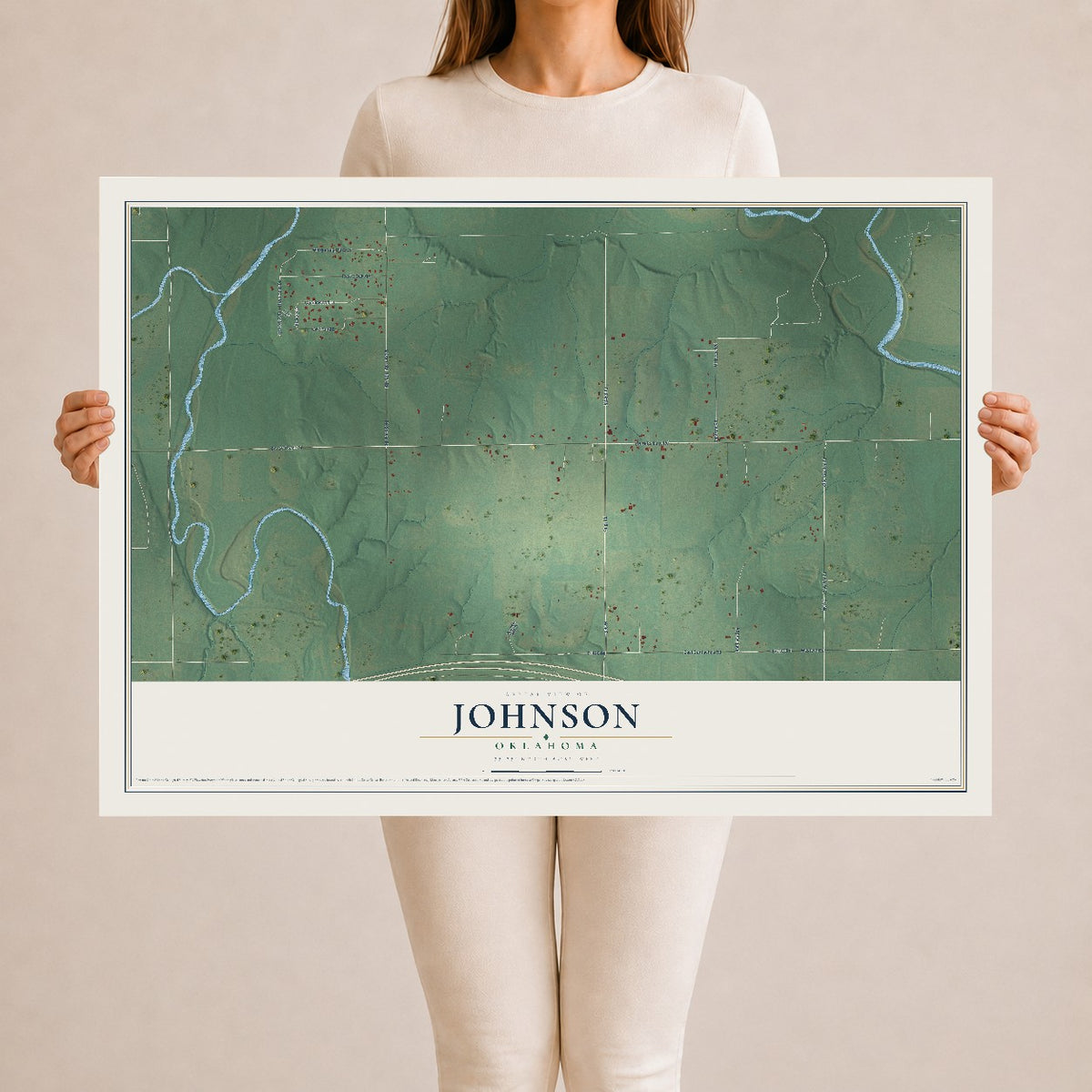 Map of Johnson, Oklahoma, 24 x 36 inch unframed archival matte print