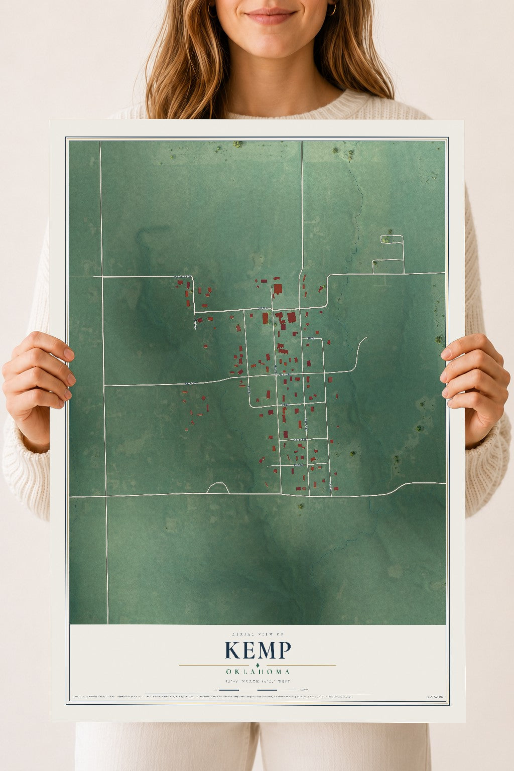 Map of Kemp, Oklahoma, 18 x 24 inch unframed archival matte print