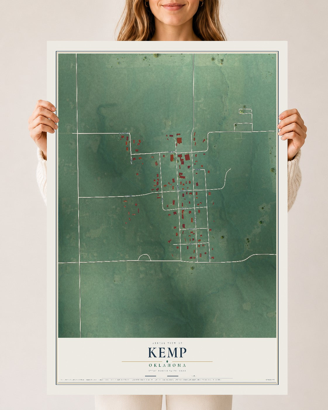 Map of Kemp, Oklahoma, 24 x 36 inch unframed archival matte print