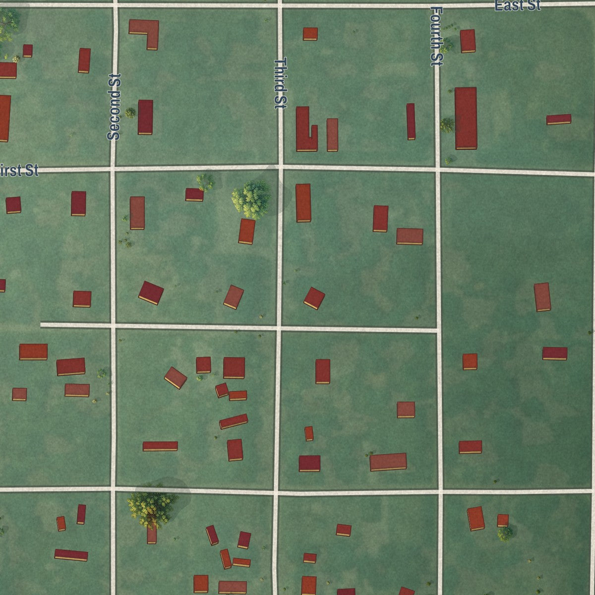 Close-up of the map of Kendrick, Oklahoma print showing street and building detail