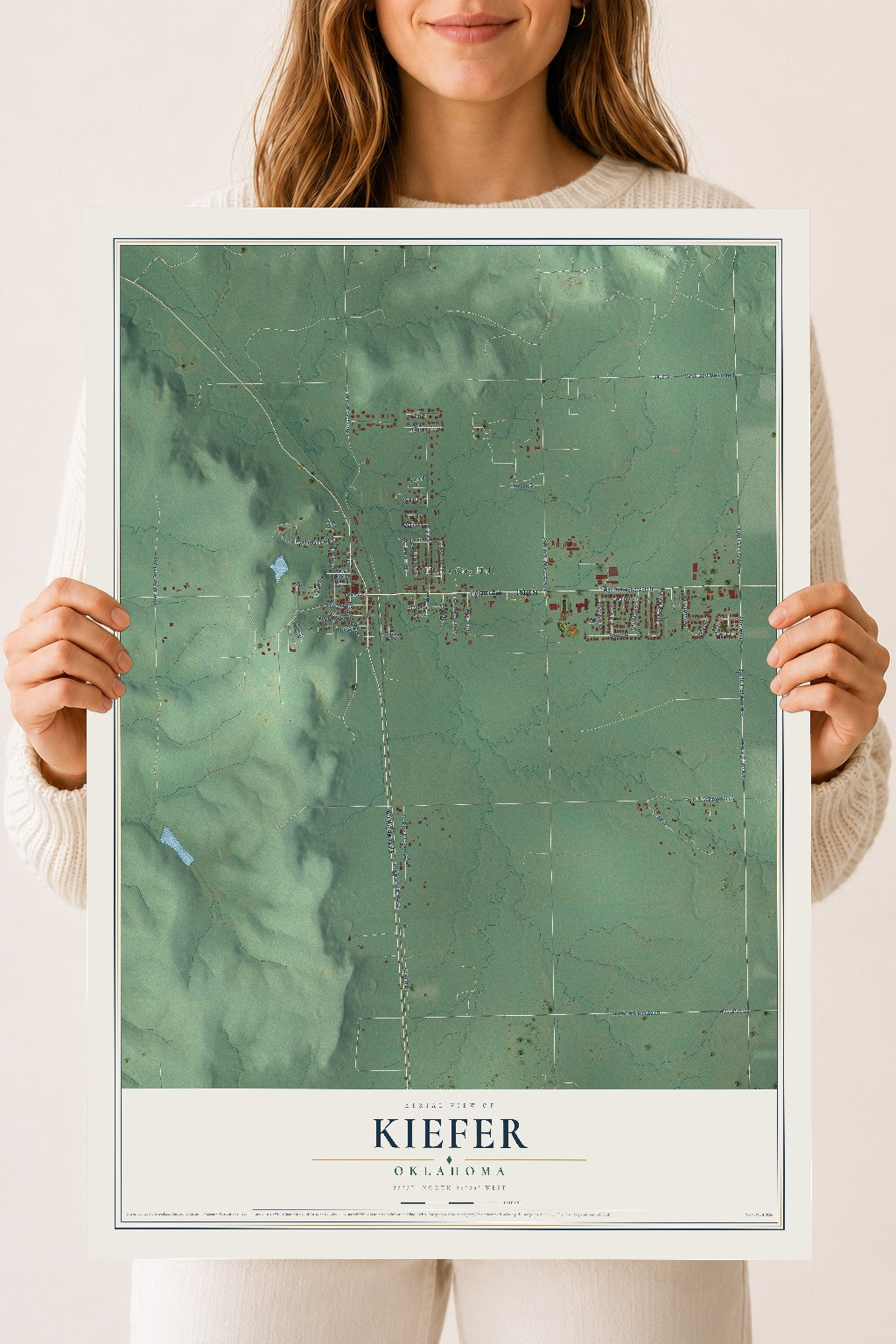 Map of Kiefer, Oklahoma, 18 x 24 inch unframed archival matte print