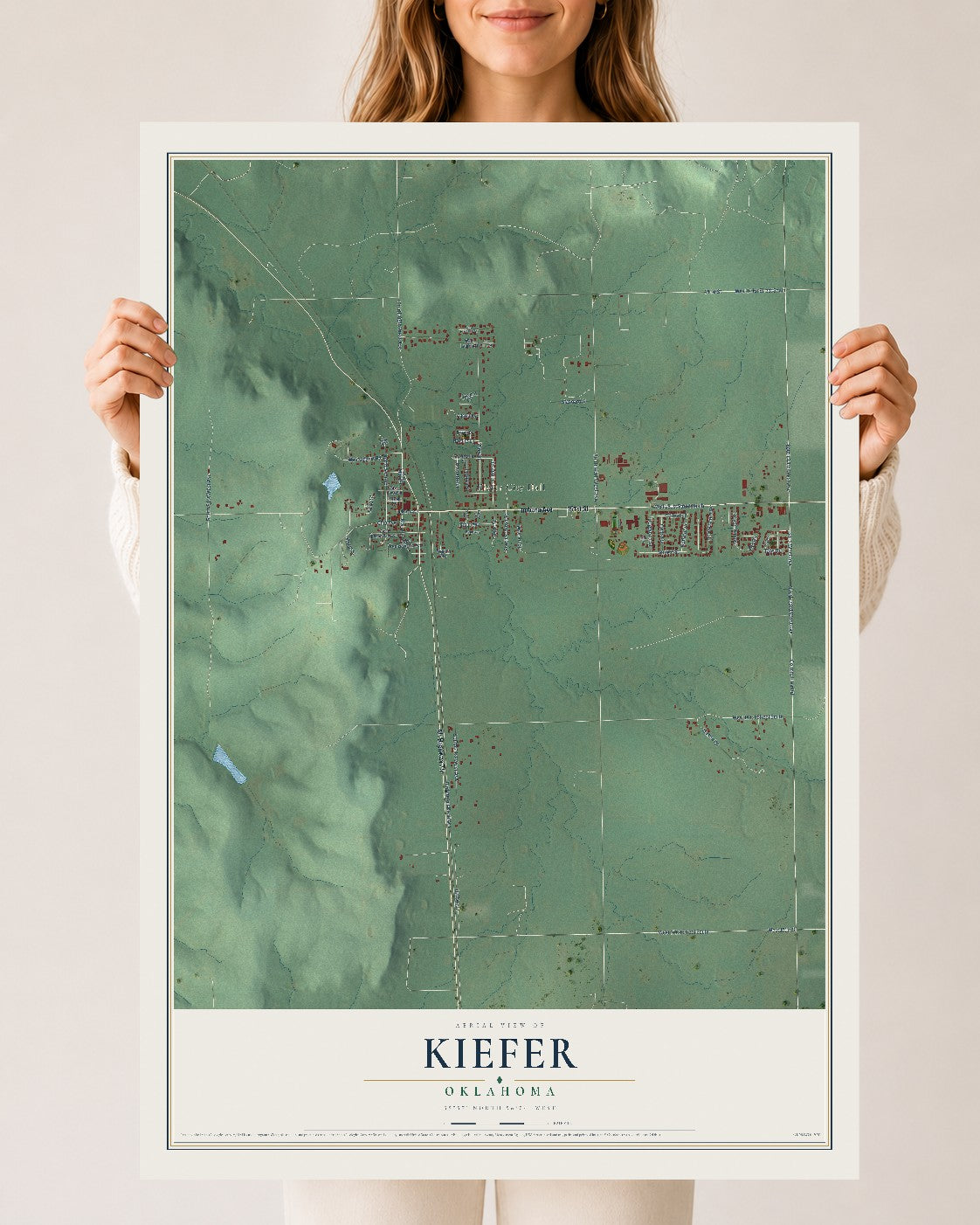 Map of Kiefer, Oklahoma, 24 x 36 inch unframed archival matte print